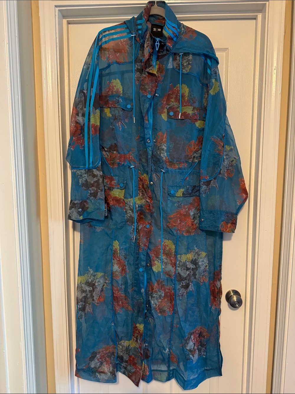 adidas Blue Floral Sheer Trench Coat